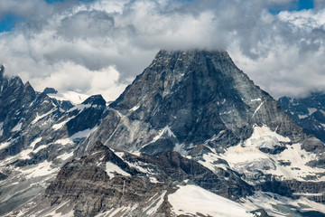 A view on mountain Matterhorn in clouds