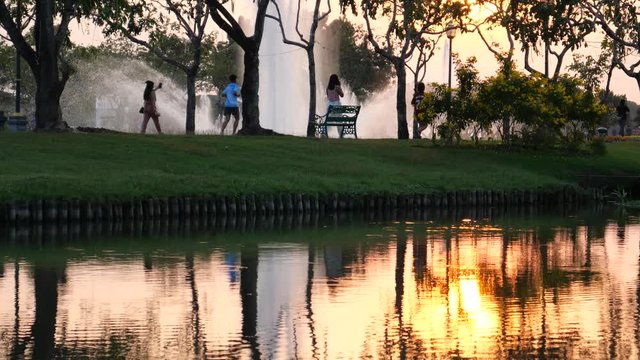 Asians joggin in park
