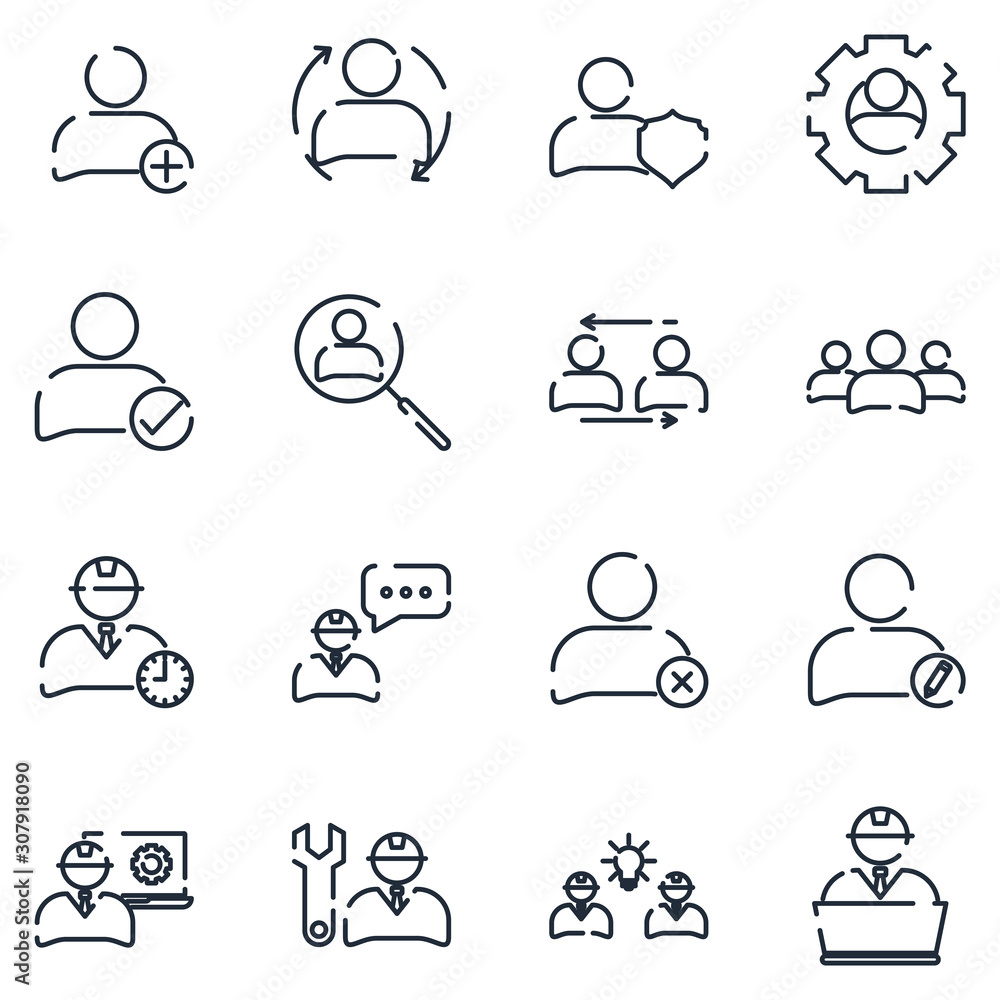 Aufkleber enginering people set icon template color editable. corporate business pack symbol vector sign isola