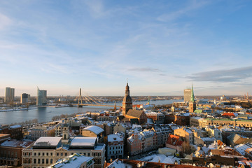 Fototapeta na wymiar Panorama view from Riga cathedral on old town Riga, Latvia in winter day