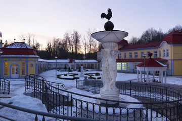 Fototapeta premium Snowy evening Spa Libverda in north Bohemia, Czech Republic