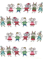 Obraz na płótnie Canvas running and dancing mice in christmas suits