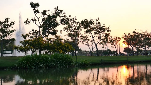 Asians joggin in park