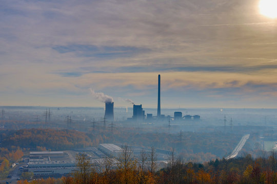 Herne power plant on a foggy autumn day