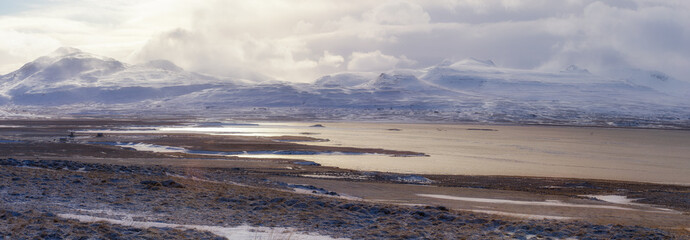 Iceland winter panorama, Iceland weather,  icelandic landscape, winter in Iceland, sunny day in winter, icelandic bayshore