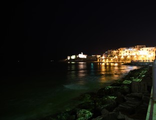 Vieste Seascape by Night With Illuminated Buildings