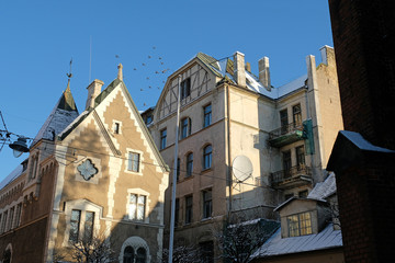 Medieval building in old town centre of Riga, Latvia