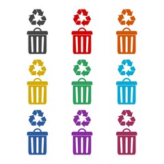 Trash bin color icon set isolated on white background