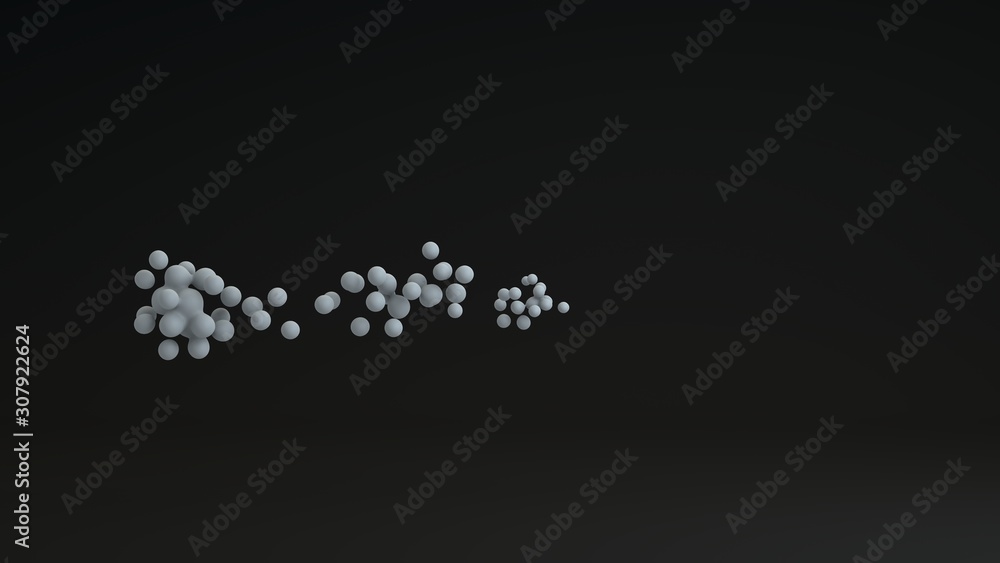 Poster 3d illustration of many drops of white color in a dark space. the droplets are scattered and compres
