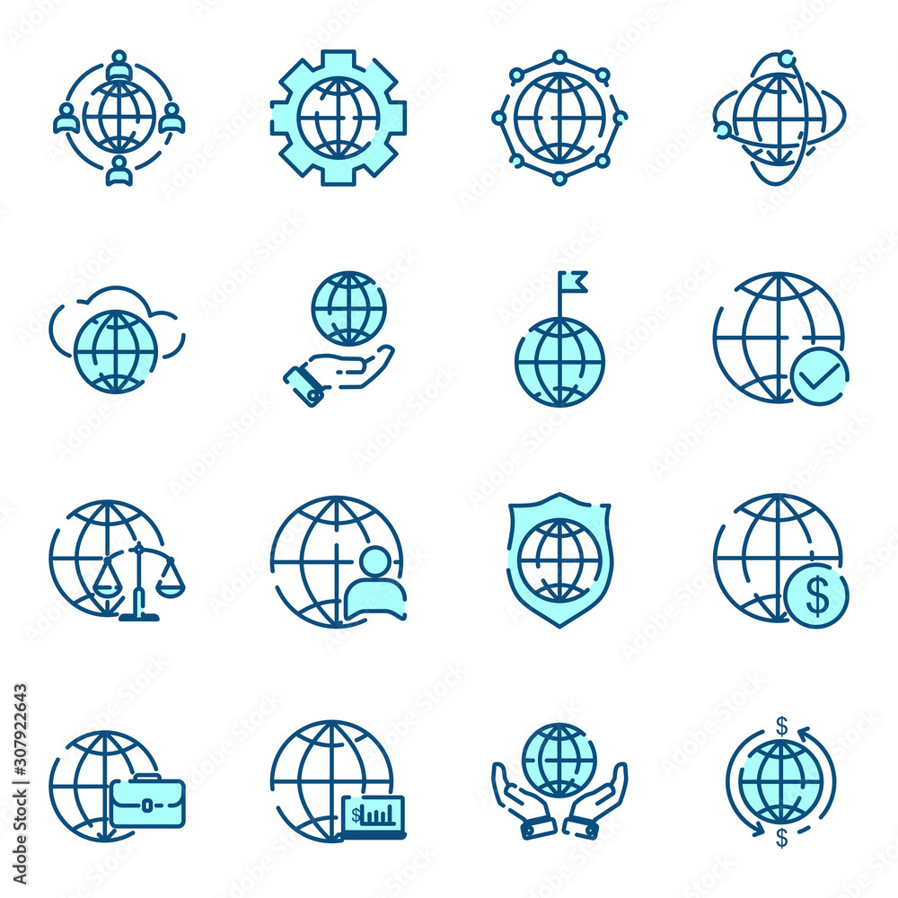 Fototapete global business set icon template color editable. global business pack symbol vector sign isolated o