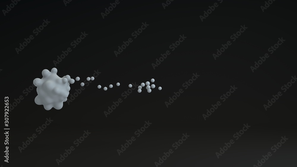 Poster 3d illustration of many drops of white color in a dark space. the droplets are scattered and compres