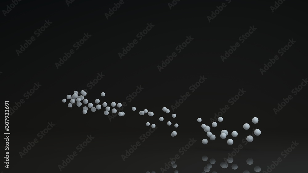 Poster 3d illustration of many drops of white color in a dark space. the droplets are scattered and compres
