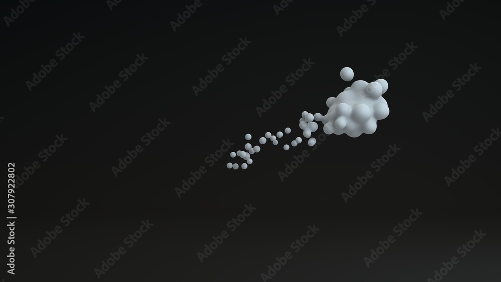 Poster 3d illustration of many drops of white color in a dark space. the droplets are scattered and compres