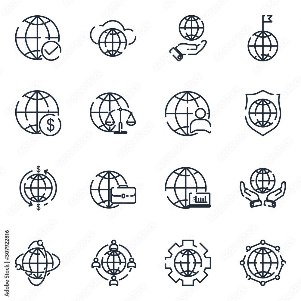 Fototapete global business set icon template color editable. global business pack symbol vector sign isolated o