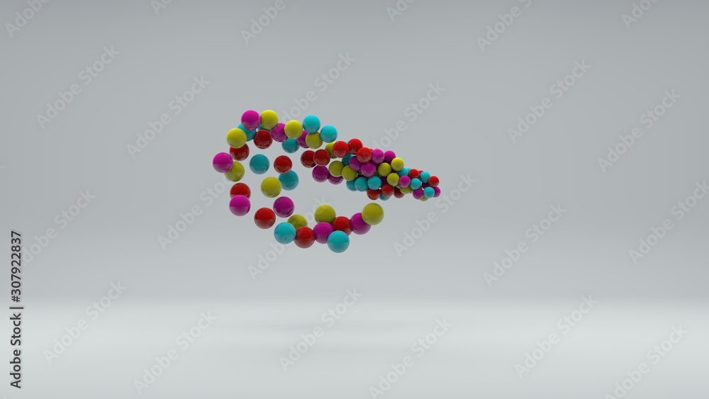 Poster 3d illustration of many colored balls of different sizes on a white background. vitamins in space, a
