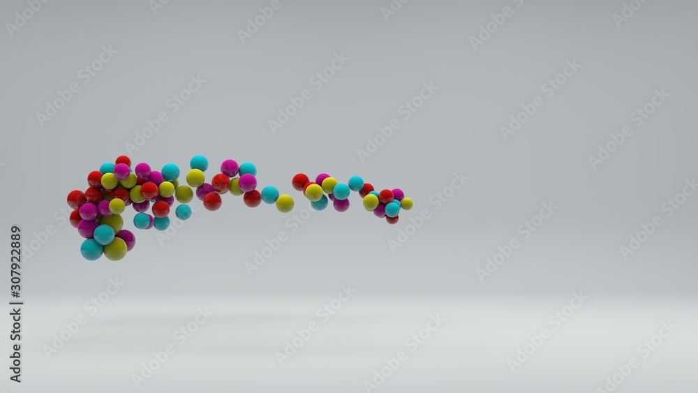 Poster 3d illustration of many colored balls of different sizes on a white background. vitamins in space, a
