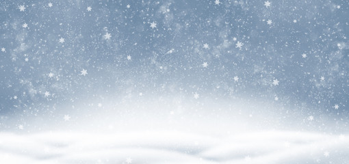 Decorative Christmas background with bokeh lights and snowflakes.