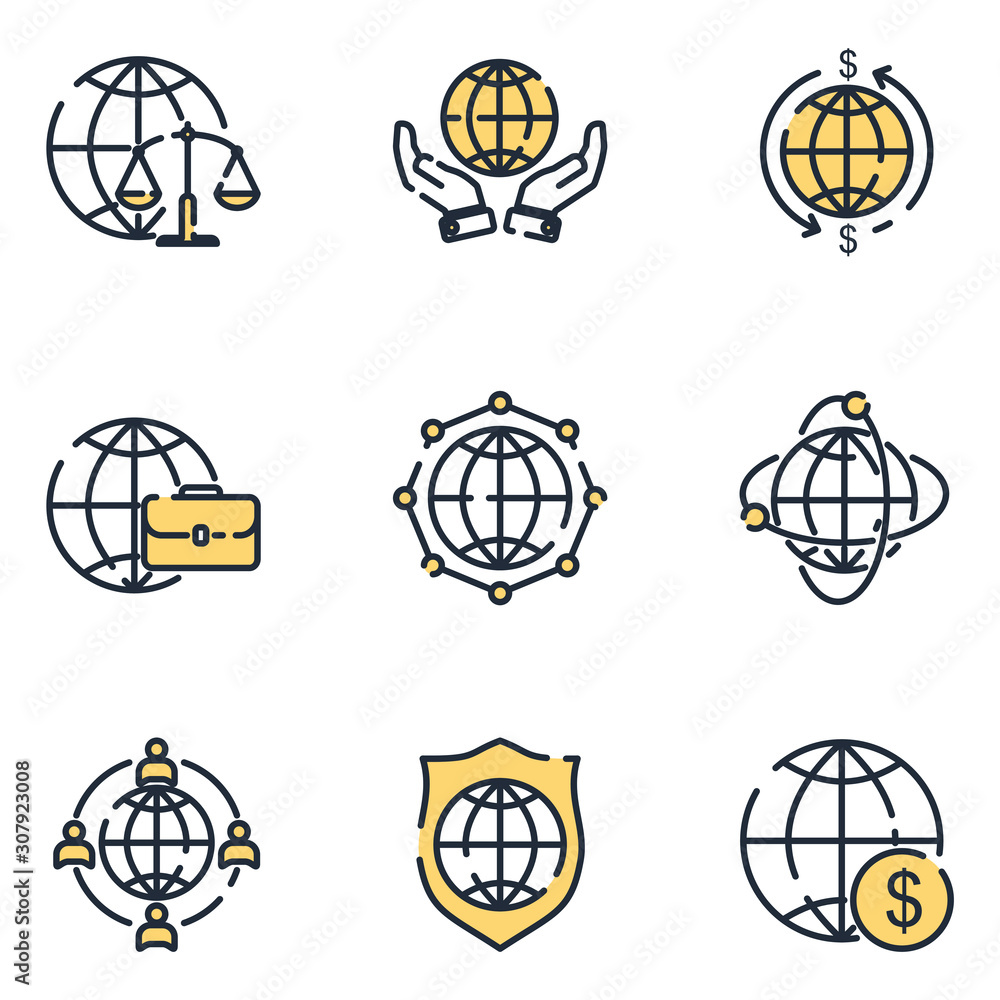 Poster Global Business set icon template color editable. Global Business pack symbol vector sign isolated on white background icons vector illustration for graphic and web design.
