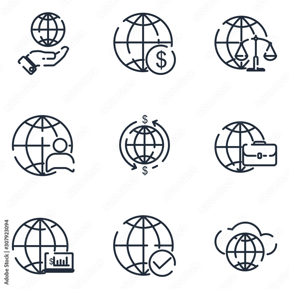 Leinwandbilder Global Business set icon template color editable. Global Business pack symbol vector sign isolated on white background icons vector illustration for graphic and web design.