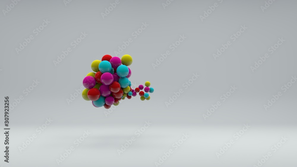 Aufkleber 3d illustration of many colored balls of different sizes on a white background. vitamins in space, a