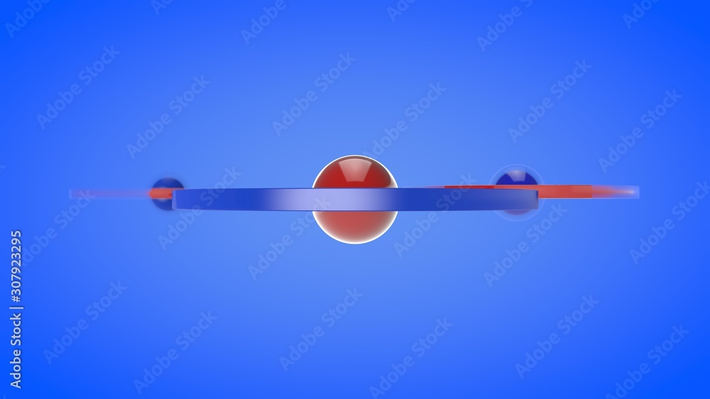 Poster 3d rendering of abstract composition. red sphere in the center of the blue stripe. abstract composit