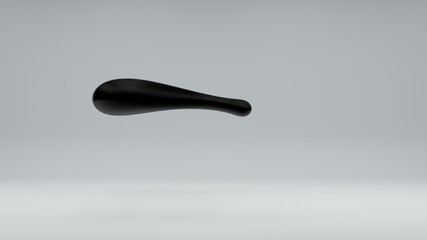 3D illustration of a drop of oil incomprehensible, irregular shape, black. The drop curves in space on a white background. 3D rendering of an amorphous body, abstraction. The idea of refining