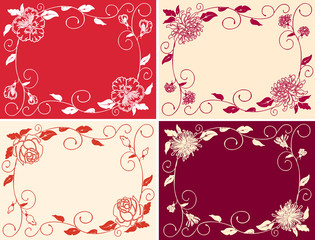 Set of greeting cards with decorative floral frames
