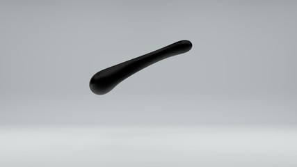 3D illustration of a drop of oil incomprehensible, irregular shape, black. The drop curves in space on a white background. 3D rendering of an amorphous body, abstraction. The idea of refining
