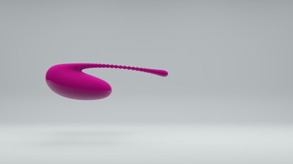 3D illustration of a drop of incomprehensible, irregular shape, pink color. The drop curves in space on a white background. 3D rendering of an amorphous body, abstraction.