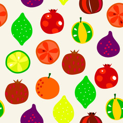 tropical fruits summer seamless pattern. Abstract design. Lemon,  mandarin, pomegranate
