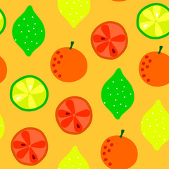 tropical fruits summer seamless pattern. Abstract design. Lemon,  mandarin, lime