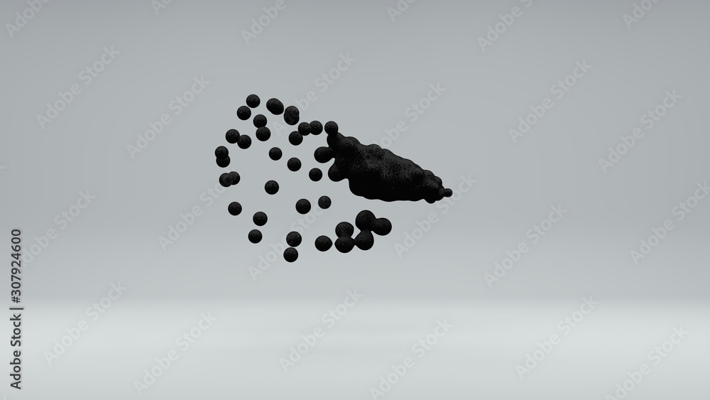 Poster 3d illustration of a set of black oil balls in space on a white background. balls merge and disinteg
