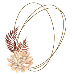 Frame with dried flowers, leaves, branches and pampas grass, watercolor hand draw floral and geometry element, isolated on white background