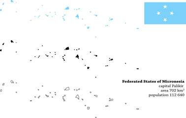  Federated States of Micronesia FSM vector map, flag, borders, mask , capital, area and population infographic