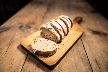 slices of bread on wooden board