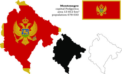  Montenegro vector map, flag, borders, mask , capital, area and population infographic