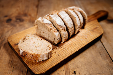 slices of bread on wooden board