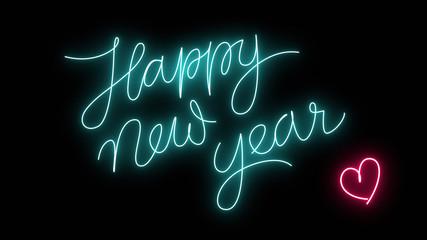 Happy New Year Green and Pink Neon Sign - Illustration