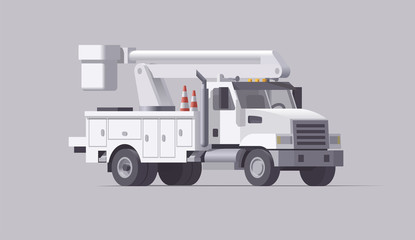 Vector utility truck. Isolated aerial bucket truck. Cherry picker. Flat illustration © Paul Kovaloff