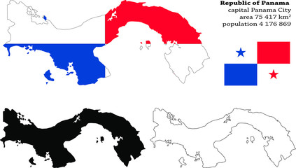 Panama vector map, flag, borders, mask , capital, area and population infographic
