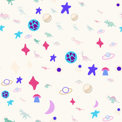 Obraz premium Space dino seamless pattern on cream color.