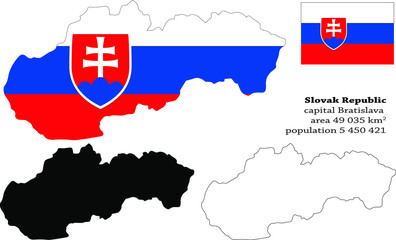  Slovakia, Slovak Republic  vector map, flag, borders, mask , capital, area and population infographic