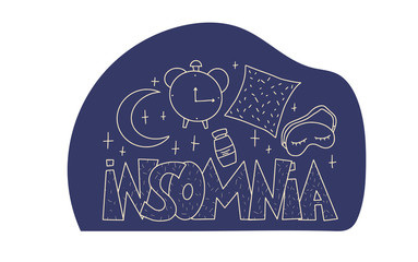 Insomnia vector hand drawn text. Stylized word.