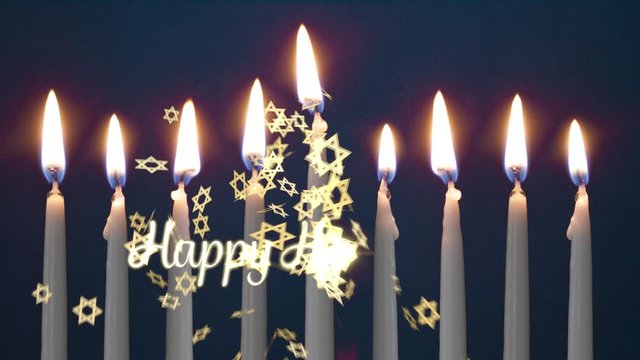 Video Of Lit Hanukkah Candles ON GRUNGE BACKGROUND With Greeting