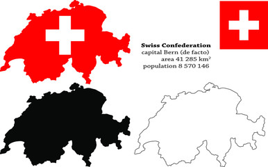  Switzerland, officially the Swiss Confederation vector map, flag, borders, mask , capital, area and population infographic