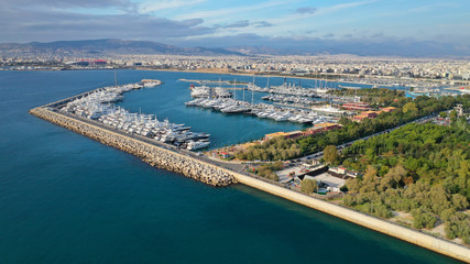Fototapeta na wymiar Aerial drone photo of famous port and Marina of Faliro or Phaleron in South Athens riviera, Attica, Greece