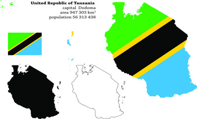  United Republic of Tanzania  vector map, flag, borders, mask , capital, area and population infographic