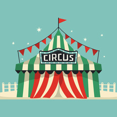 Circus performance tent cute flat vector icon