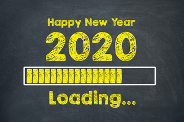Fototapeta na wymiar Loading New Year 2020 On Blackboard