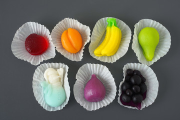 Exclusive fruit marmalade in the form of fruits and berries. Fruit jelly	